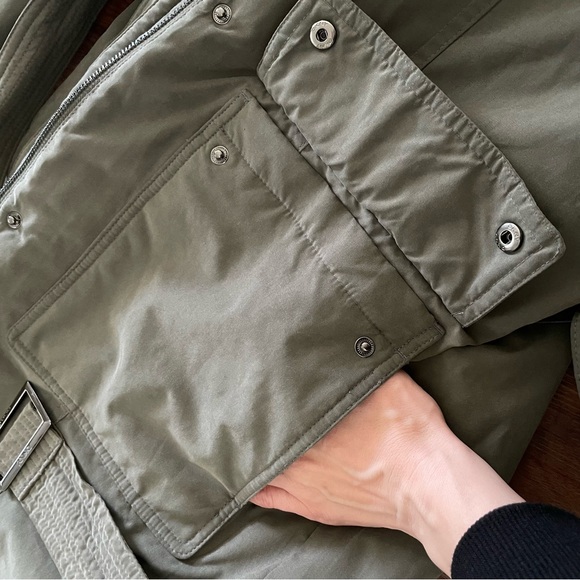 DKNY Parka Fur Trim Hooded, zippered Belted Warm Jacket - Picture 2 of 10